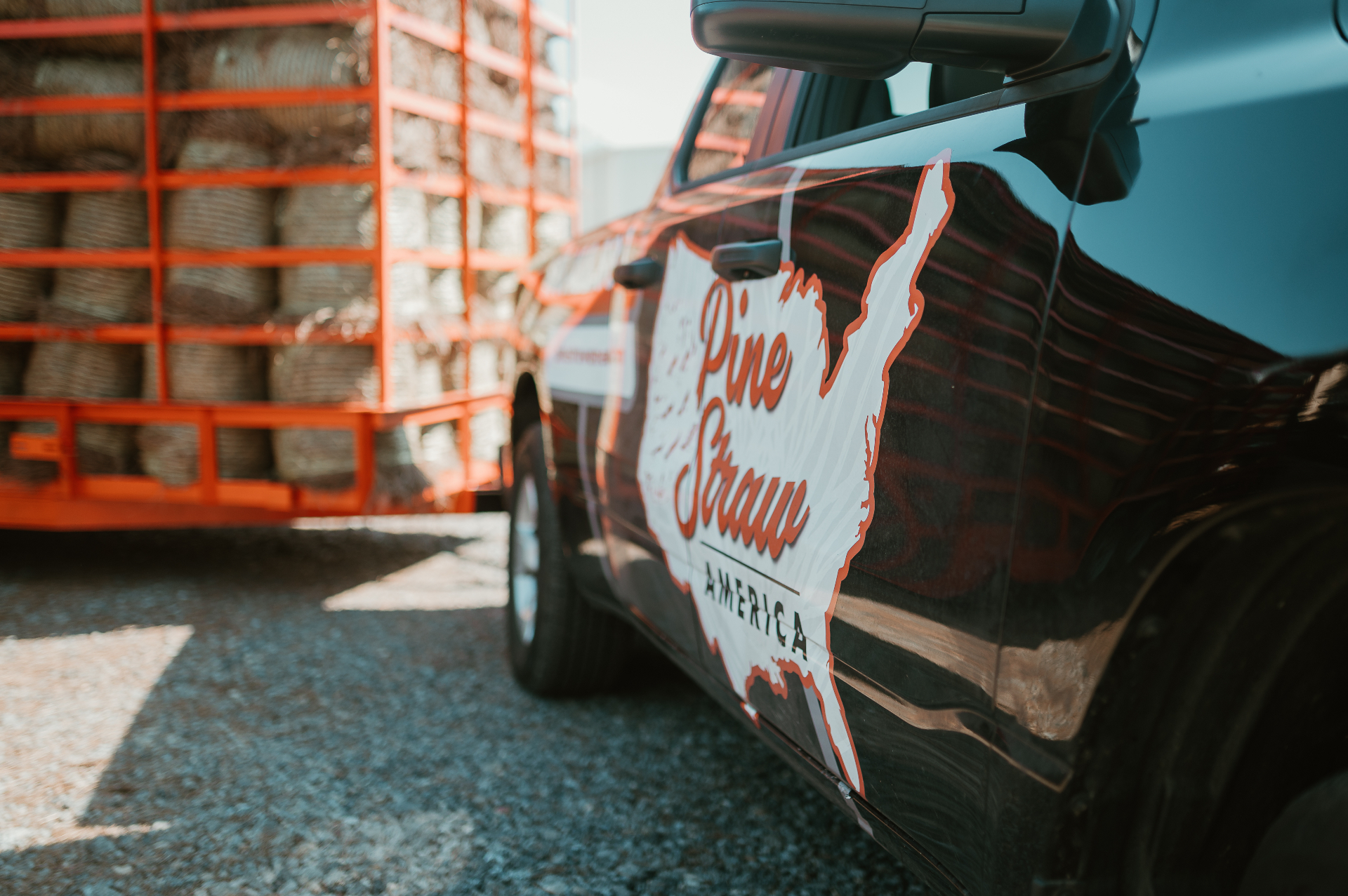 Pinestraw America truck loaded with bales of pine straw